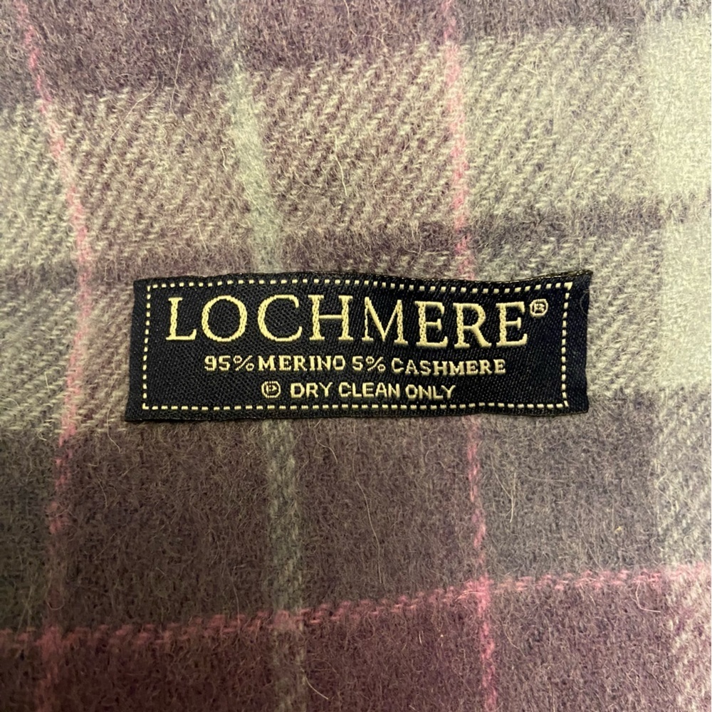 Lochmere Merino and Cashmere Blue, Pink and Purple Small Block Pattern Scarf. - Picture 3 of 3